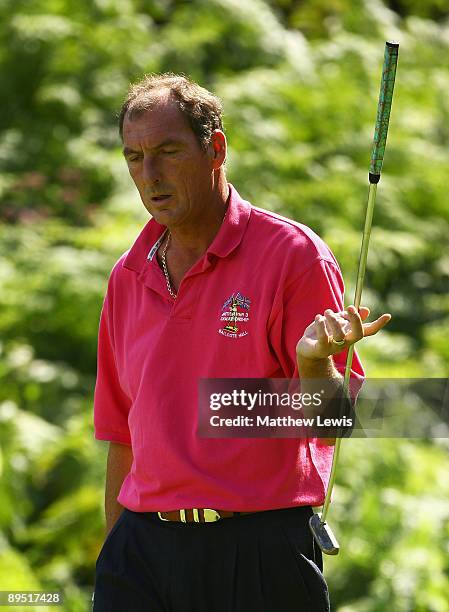 Mark Mouland of Nailcote Hall looks on, after a putt goes wide on the 2nd green during the Final day of the RCW2010 Welsh Open PGA Championship at...