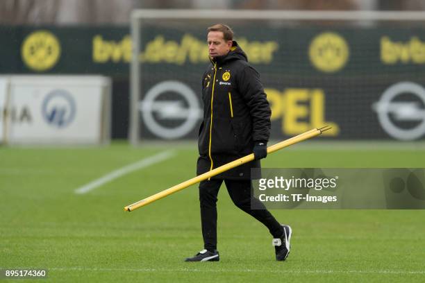 Assistant coach Joerg Heinrich of Dortmund walks during a training session at BVB trainings center on December 13, 2017 in Dortmund.