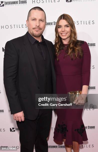 Actor Christian Bale and wife Sibi Blazic attend "Hostiles" New York premiere at Metrograph on December 18, 2017 in New York City.