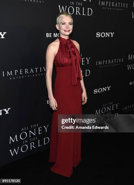 Actress Michelle Williams arrives at the premiere of Sony Pictures Entertainment's "All The Money In The World" at the Samuel Goldwyn Theater on...