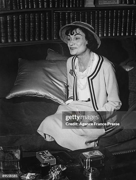 French fashion designer Coco Chanel in her apartment at the Hotel Ritz Paris, 1960.