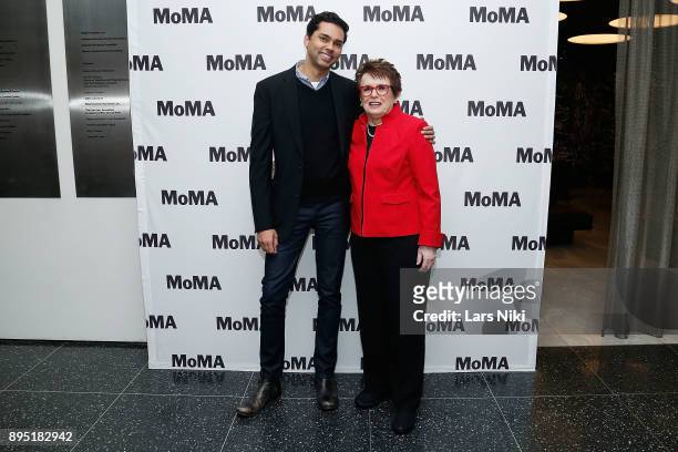 Chief Curator of Film Rajendra Roy and tennis player Billie Jean King attend MOMA's Contenders Screening of "Battle of the Sexes" at MOMA on December...