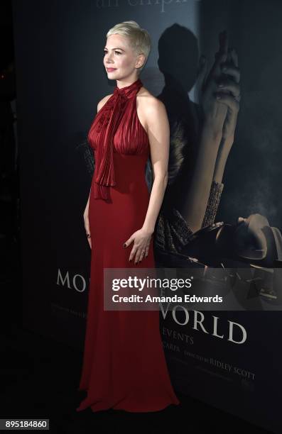 Actress Michelle Williams arrives at the premiere of Sony Pictures Entertainment's "All The Money In The World" at the Samuel Goldwyn Theater on...