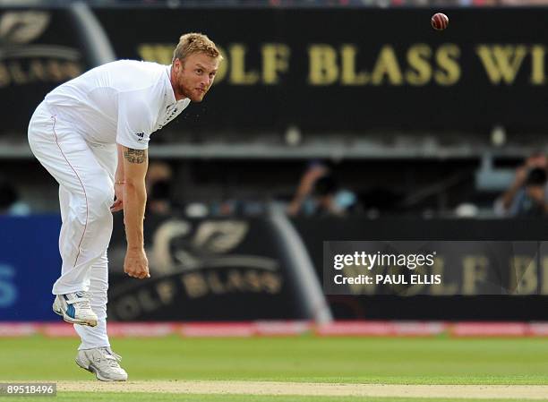 England bowler Andrew Flintoff bowls against Australia on the first day of the third Ashes cricket test between England and Australia at Edgbaston in...