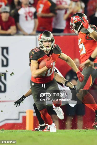 Wide receiver Adam Humphries of the Tampa Bay Buccaneers runs for a first down late in the fourth quarter against the Atlanta Falcons on December 18,...