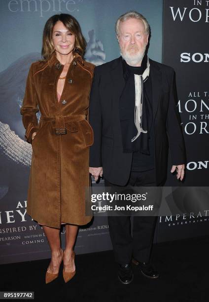 Direct Ridley Scott and Giannina Facio attend the Los Angeles Premiere "All The Money In The World" at Samuel Goldwyn Theater on December 18, 2017 in...