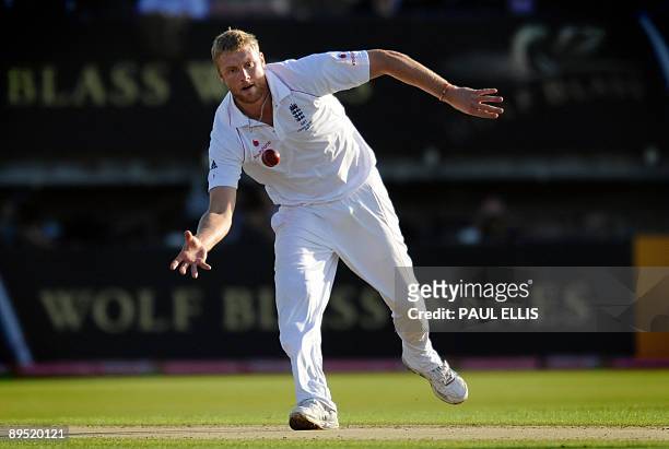 England bowler Andrew Flintoff fields the ball on the first day of the third Ashes cricket test between England and Australia at Edgbaston in...