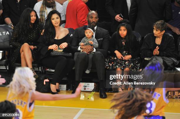 Kobe Bryant, wife Vaness Bryant and daughters Gianna Maria Onore Bryant, Natalia Diamante Bryant and Bianka Bella Bryant attend a basketball game...