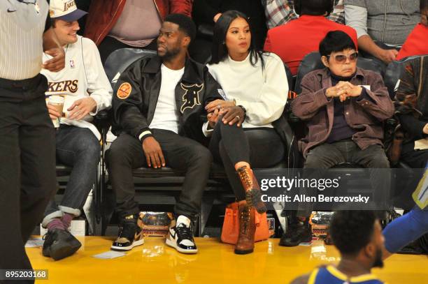 Kevin Hart and Eniko Parrish attend a basketball game between the Los Angeles Lakers and the Golden State Warriors at Staples Center on December 18,...