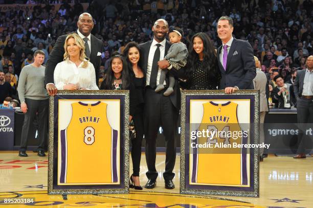 Magic Johnson, Jeanie Buss, Kobe Bryant, wife Vanessa Bryant and daughters Gianna Maria Onore Bryant, Natalia Diamante Bryant, Bianka Bella Bryant...