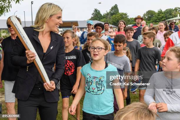 Former New Zealand hockey player Gemma McCaw arrives with the Commonwealth Games Queen's baton at a Queens Baton Relay event on December 19, 2017 in...