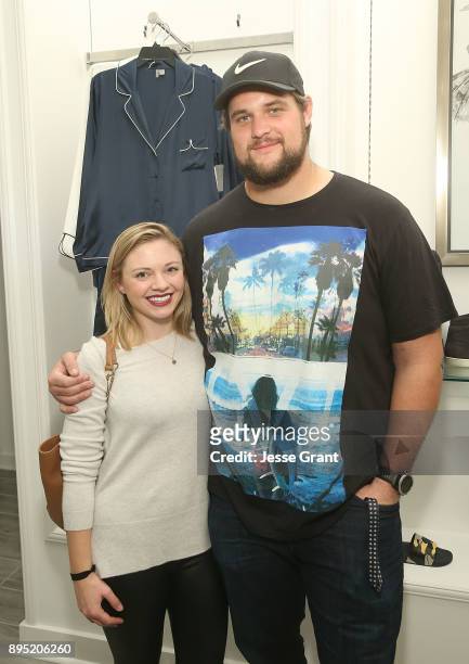 Offensive tackle Rob Havenstein and Meaghan Conway attend the LA Rams Wives and Girlfriends Holiday Gifting Event at Westfield Topanga Mall on...