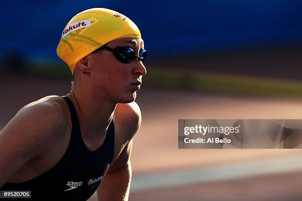 Sally Foster of Australia competes in the Women's 200m Breaststroke Semi Final during the 13th FINA World Championships at the Stadio del Nuoto on...