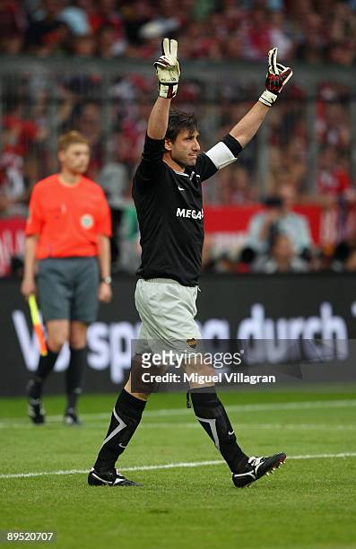 Goalkeeper Zeljko Kalac of Boca Juniors reacts after saving the decisive penalty during the Audi Cup tournament match between Boca Juniors v AC Milan...