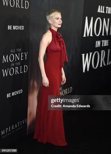 Actress Michelle Williams arrives at the premiere of Sony Pictures Entertainment's "All The Money In The World" at the Samuel Goldwyn Theater on...