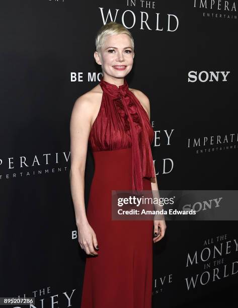 Actress Michelle Williams arrives at the premiere of Sony Pictures Entertainment's "All The Money In The World" at the Samuel Goldwyn Theater on...