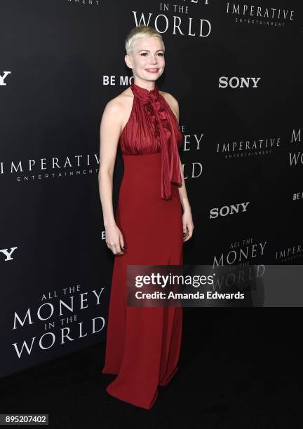 Actress Michelle Williams arrives at the premiere of Sony Pictures Entertainment's "All The Money In The World" at the Samuel Goldwyn Theater on...