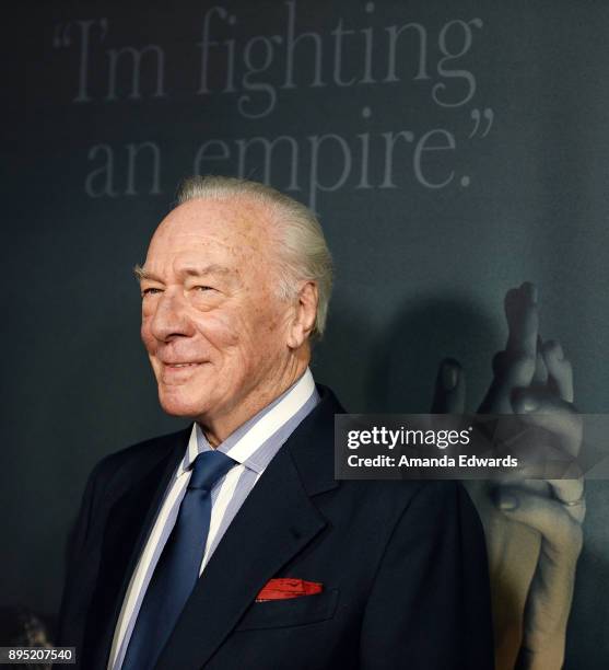 Actor Christopher Plummer arrives at the premiere of Sony Pictures Entertainment's "All The Money In The World" at the Samuel Goldwyn Theater on...