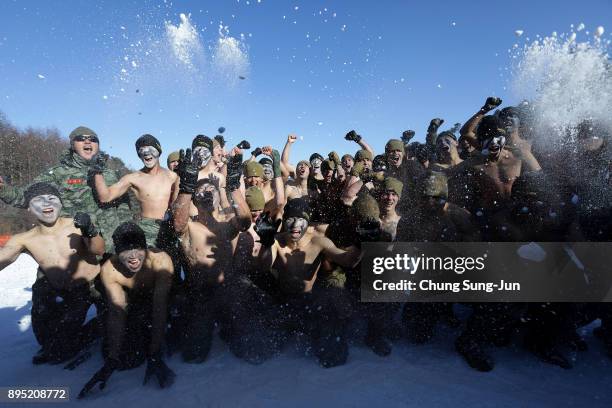 Marines from 3rd Marine Expeditionary force deployed from Okinawa, Japan, participate in the winter military training exercise with South Korean...