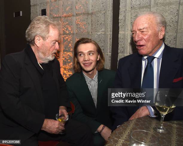 Director Ridley Scott, actors Charlie Plummer and Christopher Plummer attend the after party for the premiere of Sony Pictures Entertainment's "All...