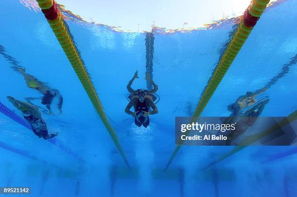 Ryan Lochte of United States competes in the Men's 200m Individual Medley Final during the 13th FINA World Championships at the Stadio del Nuoto on...