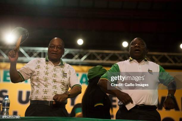 President Jacob Zuma and Cyril Ramaphosa during the announcement of new party leadership at the 5th African National Congress national conference at...