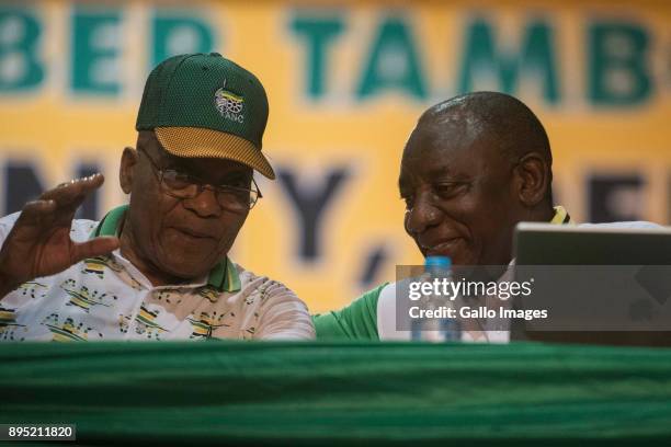 President Jacob Zuma and Cyril Ramaphosa during the announcement of new party leadership at the 5th African National Congress national conference at...