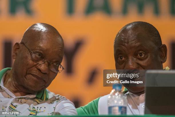 President Jacob Zuma and Cyril Ramaphosa during the announcement of new party leadership at the 5th African National Congress national conference at...