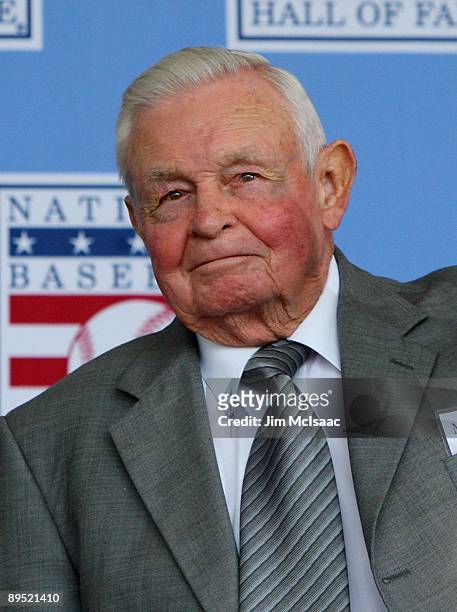 Hall of Fame manager Earl Weaver looks on at Clark Sports Center during the 2009 Baseball Hall of Fame induction ceremony on July 26, 2009 in...