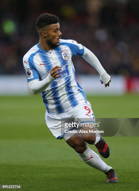 Elias Kachunga of Huddersfield during the Premier League match between Watford and Huddersfield Town at Vicarage Road on December 16, 2017 in...