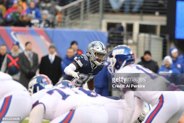 Safety Xavier Woods of the Dallas Cowboys in action against the New York Giants on December 10, 2017 at MetLife Stadium in East Rutherford, New...