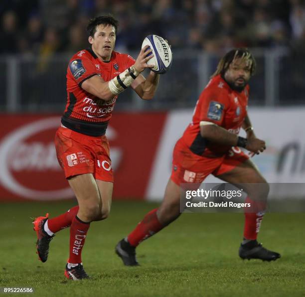 Francois Trinh-Duc of Toulon runs with the ball during the European Rugby Champions Cup match between Bath Rugby and RC Toulon at the Recreation...