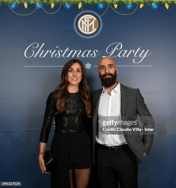 Borja Valero and Rocio Rodriguez pose for a photo during a FC Internazionale Christmas Party on December 18, 2017 in Milan, Italy.