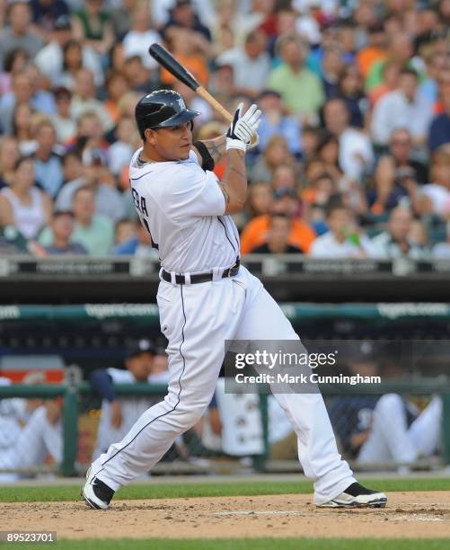 Miguel Cabrera of the Detroit Tigers bats against the Chicago White Sox during the second game of a double header at Comerica Park on July 24, 2009...