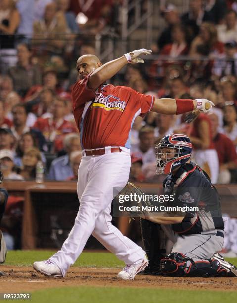 National League All-Star Albert Pujols of the St. Louis Cardinals competes in the 2009 State Farm Home Run Derby at Busch Stadium on July 13, 2009 in...