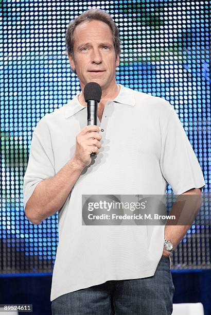 Mike Rowe of the television show 'Dirty Jobs' speaks during the Cable portion of the 2009 Summer Television Critics Association Press Tour at the...