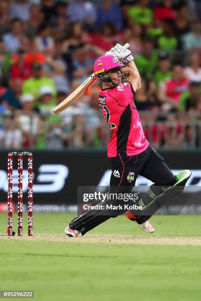 Stephen O'Keefe of the Sixers bats during the Big Bash League match between the Sydney Thunder and the Sydney Sixers at Spotless Stadium on December...