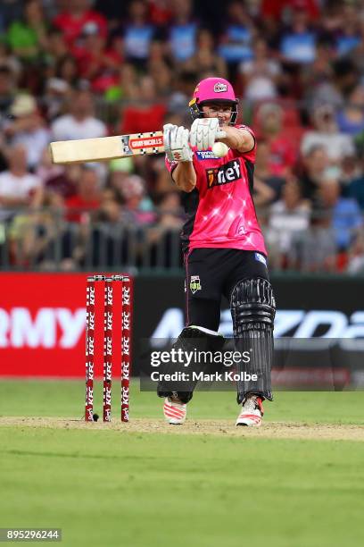 Stephen O'Keefe of the Sixers bats during the Big Bash League match between the Sydney Thunder and the Sydney Sixers at Spotless Stadium on December...