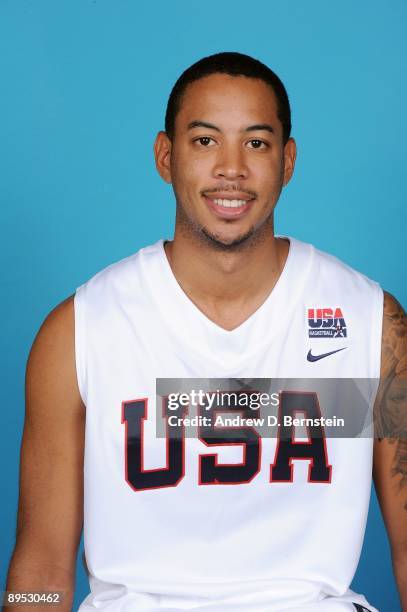 Devin Harris of the USA Men's National Basketball Team poses for a portrait during mini-camp on July 24, 2009 at Valley High School in Las Vegas,...