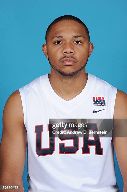 Eric Gordon of the USA Men's National Basketball Team poses for a portrait during mini-camp on July 24, 2009 at Valley High School in Las Vegas,...