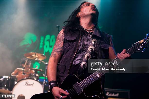 Jussi 69 and Bazie of The 69 Eyes perform on stage as part of Kerrang! Week Of Rock at The Forum on July 30, 2009 in London, England.