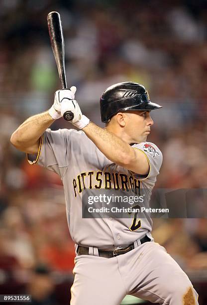 Jack Wilson of the Pittsburgh Pirates bats the Arizona Diamondbacks during the major league baseball game at Chase Field on July 25, 2009 in Phoenix,...