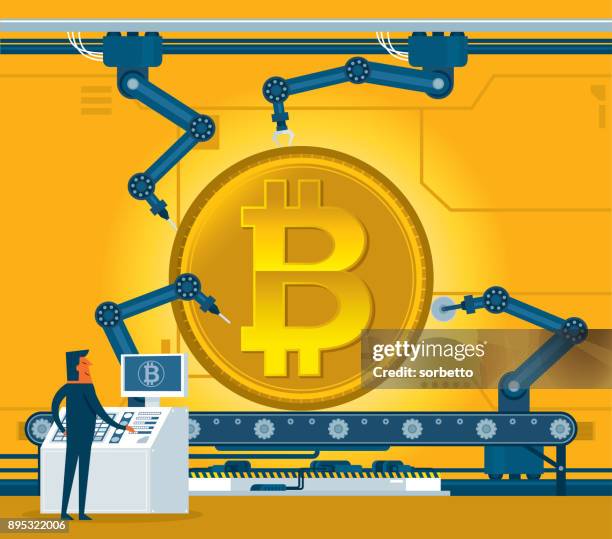 making bitcoin - mining engineer stock illustrations