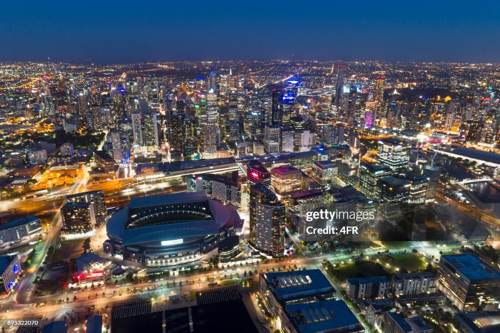 Skyline von Melbourne Nacht, Yarra River, Australien