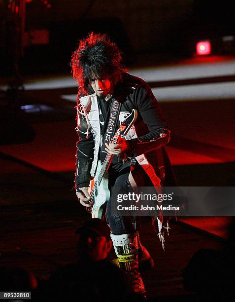 Nikki Sixx of Motley Crue performs during "Crue Fest 2" at Shoreline Amphitheatre on July 30, 2009 in Mountain View, California.
