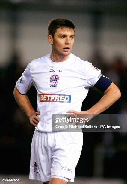 Fylde's Sam Finley during the Emirates FA Cup second round match at Mill Farm, Flyde