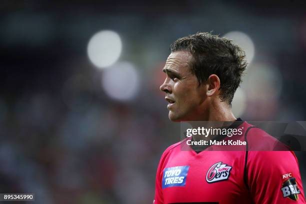 Stephen O'Keefe of the Sixers shows his frustration during the Big Bash League match between the Sydney Thunder and the Sydney Sixers at Spotless...