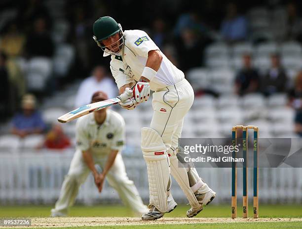 Greg Smith of Leicestershire hits out during day one of the LV County Championship Division Two match between Surrey and Leicestershire at The Oval...