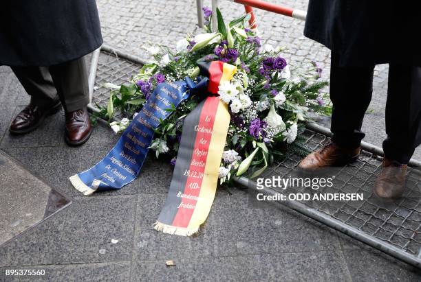 Parliamentary group members of the far-right AfD party lay a wreath for the victims of the Berlin Christmas market truck attack prior to the...