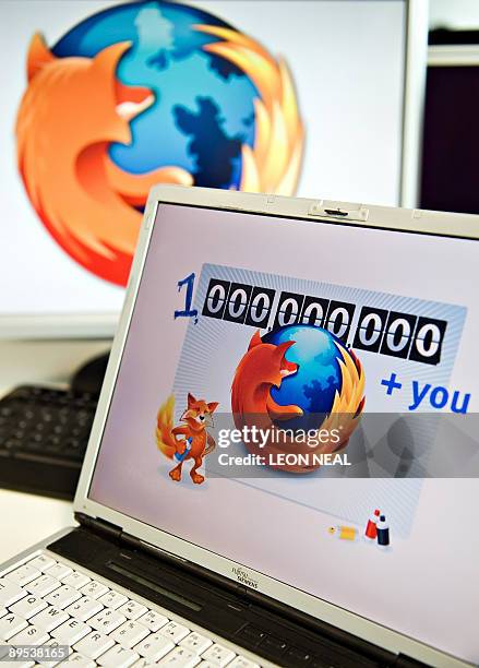 Screen displays the logo of the open-source web browser Firefox on July 31 in London, as the software edges towards it's billionth download within...